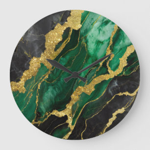 Grande Horloge Ronde Motif en marbre vert avec or
