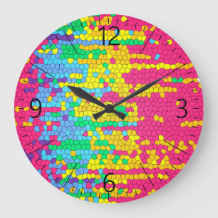 Grande Horloge Ronde Motif en mosaïque colorée