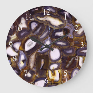Grande Horloge Ronde Motif en pierre blanche Brown violet