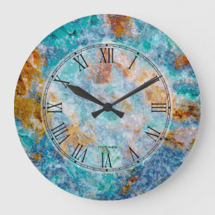 Grande Horloge Ronde Motif en pierre de marbre bleu et Brown