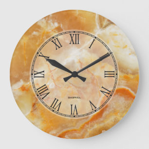 Grande Horloge Ronde Motif en pierre de marbre Brown et beige tendance