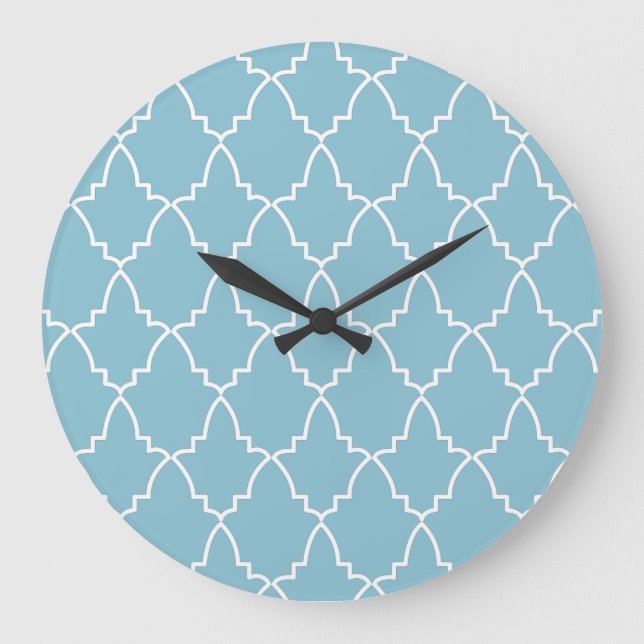 Grande Horloge Ronde Motif en treillis marocain bleu clair (Recto)