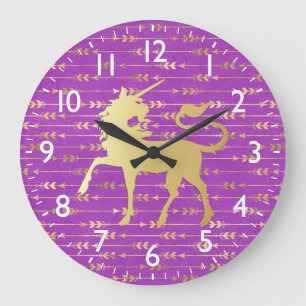 Grande Horloge Ronde Motif et licorne de Bohême Gold & Purple