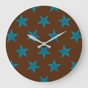 Grande Horloge Ronde Motif Étoiles Dorées 16