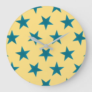 Grande Horloge Ronde Motif Étoiles Dorées 18