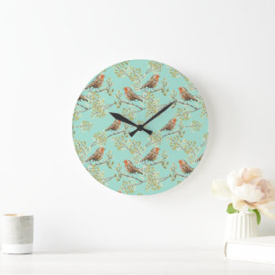 Grande Horloge Ronde Motif européen vintage peint Robin Bird