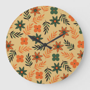 Grande Horloge Ronde Motif Feuille Vintage les années 70 Floral