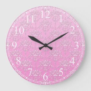 Grande Horloge Ronde Motif Fille Rose Floral Damask