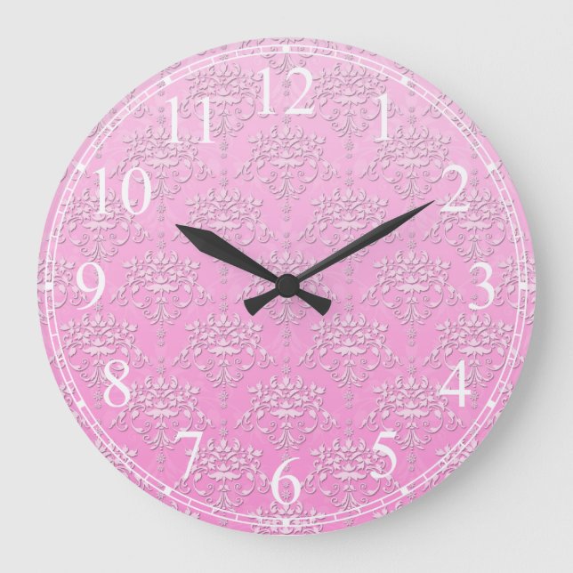 Grande Horloge Ronde Motif Fille Rose Floral Damask (Recto)