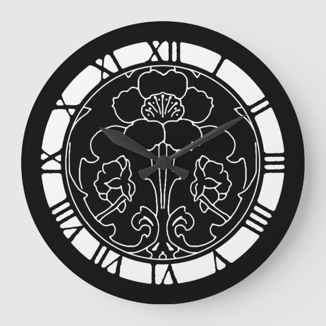 Grande Horloge Ronde Motif Fleur Foncé (Recto)
