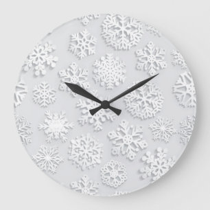 Grande Horloge Ronde Motif flocon de neige	