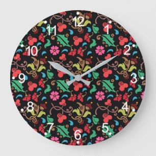 Grande Horloge Ronde Motif Floral Avec Couleur Douce Arrière - plan-456