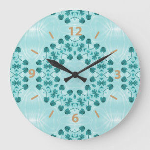 Grande Horloge Ronde Motif floral, bleu Turquoise
