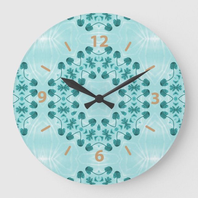 Grande Horloge Ronde Motif floral, bleu Turquoise (Recto)