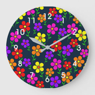 Grande Horloge Ronde Motif floral coloré