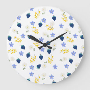 Grande Horloge Ronde Motif floral de fleurs sauvages et de mûres