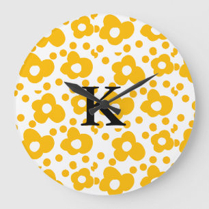 Grande Horloge Ronde Motif floral de marguerite blanc jaune ajouter mon