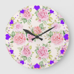 Grande Horloge Ronde Motif floral de rose romantique élégant