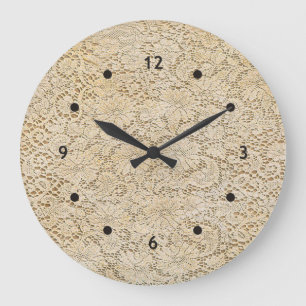 Grande Horloge Ronde Motif floral de vieille dentelle de crochet + vos