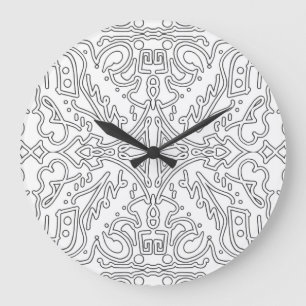 Grande Horloge Ronde Motif floral gris minimaliste