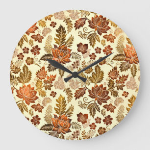 Grande Horloge Ronde Motif floral Heritage Copper Warm Gold