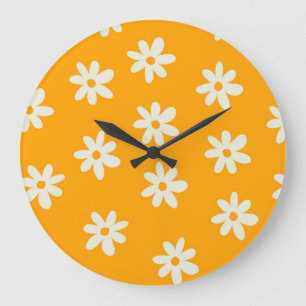 Grande Horloge Ronde Motif floral jaune rétro simple