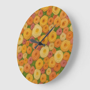 Grande Horloge Ronde Motif floral sans couture de peinture à l'huile au