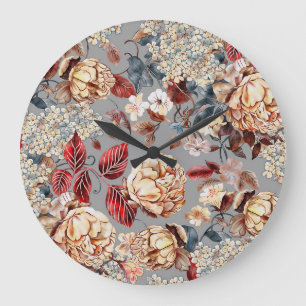 Grande Horloge Ronde Motif floral, style Art nouveau.