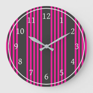 Grande Horloge Ronde Motif Fuchsia et charbon de bois cinq bandes