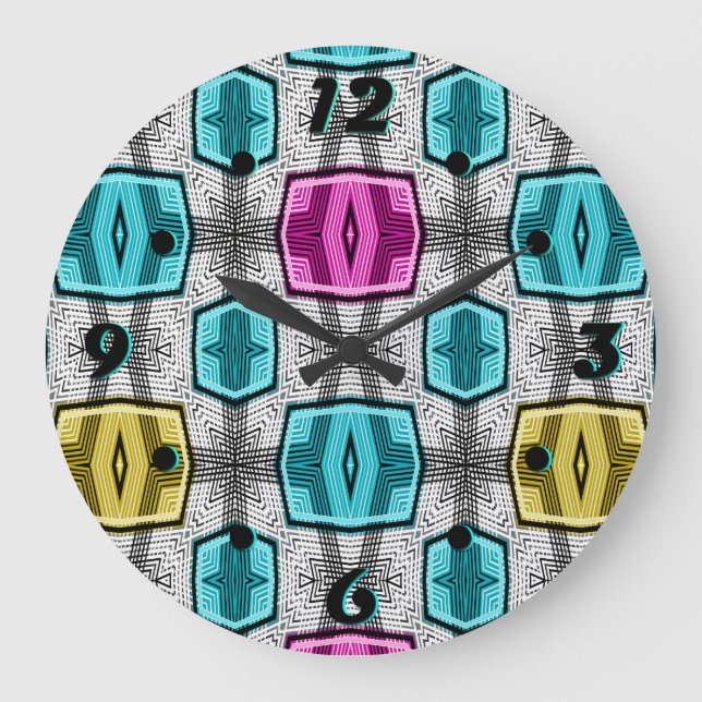 Grande Horloge Ronde Motif géométrique 60 rétro (Recto)