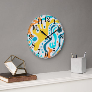 Grande Horloge Ronde Motif géométrique Abstrait coloré moderne