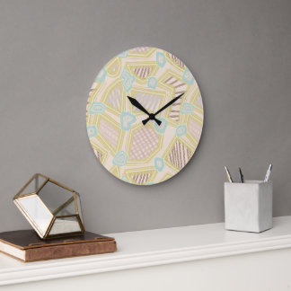 Grande Horloge Ronde Motif géométrique abstrait pastel moderne