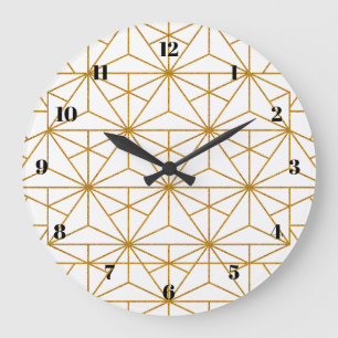 Grande Horloge Ronde Motif géométrique Art déco blanc et or