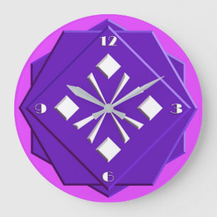 Grande Horloge Ronde motif géométrique Art déco violet et orchidée
