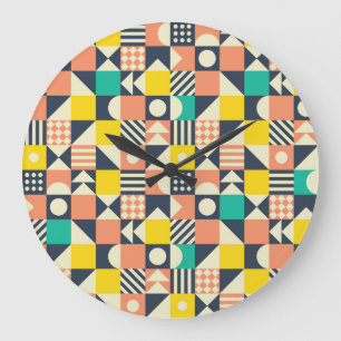 Grande Horloge Ronde Motif géométrique coloré sans couture
