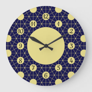 Grande Horloge Ronde Motif géométrique de carreaux élégant bleu marine