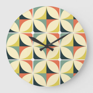 Grande Horloge Ronde Motif géométrique des années 70 rétro.