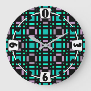 Grande Horloge Ronde Motif géométrique en vert et en couleurs géométriq