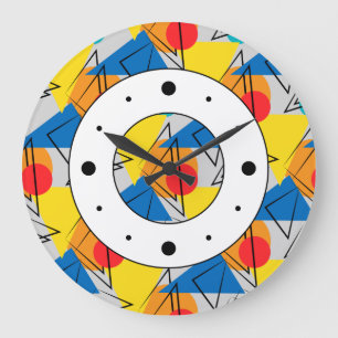 Grande Horloge Ronde Motif géométrique moderne rétro