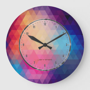 Grande Horloge Ronde Motif géométrique moderne violet et bleu
