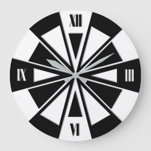 Grande Horloge Ronde Motif géométrique - noir et blanc