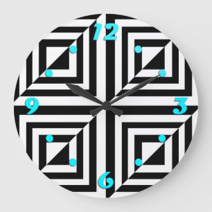 Grande Horloge Ronde Motif géométrique noir et blanc