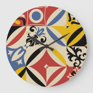 Grande Horloge Ronde Motif géométrique Rétro Seites Azulejos