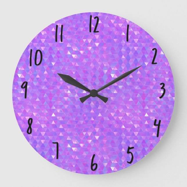 Grande Horloge Ronde Motif Géométrique Triangles Tendance Rose Violet (Recto)