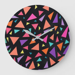 Grande Horloge Ronde Motif géométrique triangulaire multicolore