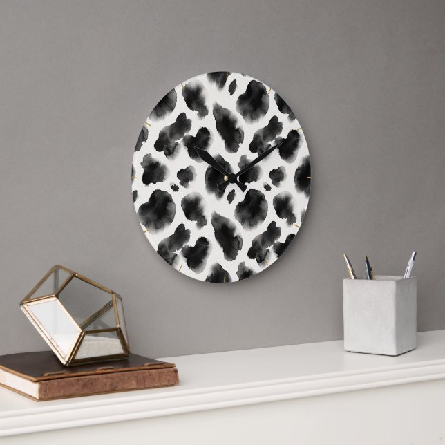 Grande Horloge Ronde Motif imprimé vache noir et blanc (Bureau)