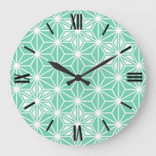 Grande Horloge Ronde Motif japonais Asanoha - aquarelle claire
