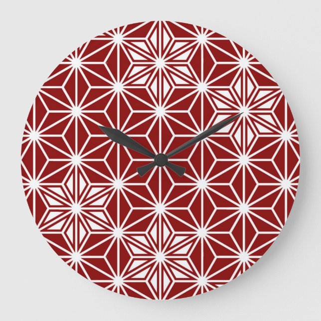 Grande Horloge Ronde Motif japonais Asanoha - rouge foncé (Recto)