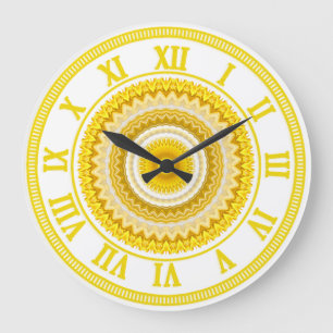 Grande Horloge Ronde Motif jaune de mandala de jonquille