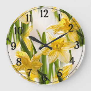 Grande Horloge Ronde Motif jaune de papier peint de jonquille